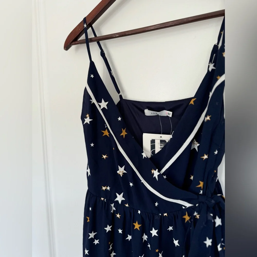 NEW LUSH navy with stars dress size Small magic Halloween witch wrap dress - Picture 2 of 8